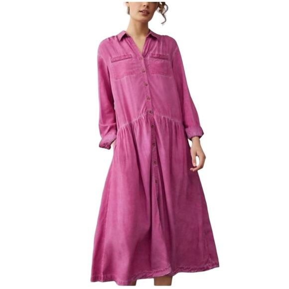 Anthropologie Pilcro Kimberly Button Front Long Sleeve Shirt Dress MEDIUM - Picture 1 of 9